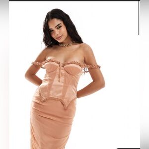 ASOS DESIGN off the shoulder satin corset dress